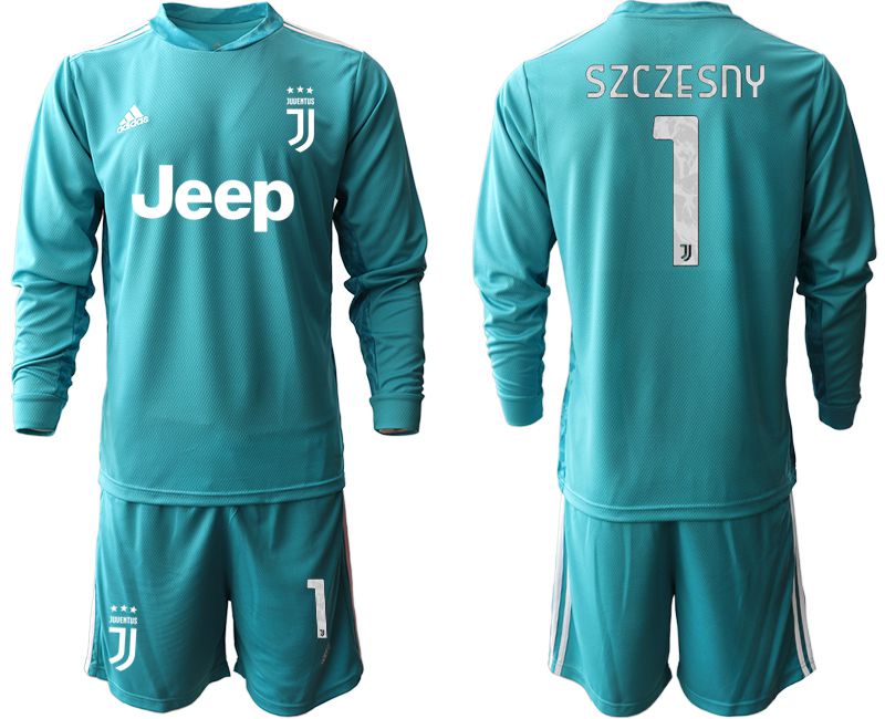 Men 2020-2021 club Juventus lake blue long sleeve goalkeeper #1 Soccer Jerseys->juventus jersey->Soccer Club Jersey